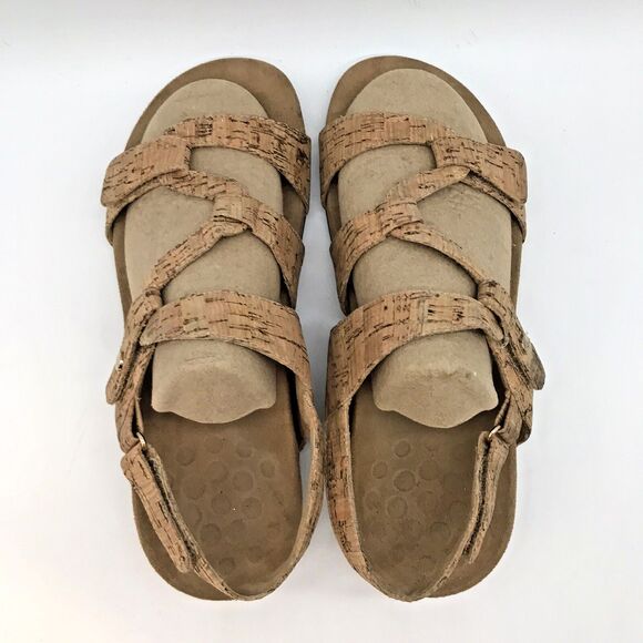 Vionic Paros Cork Sandals Women's 9 Brown Leather Hook & Loop Slingback Shoes - Picture 6 of 10